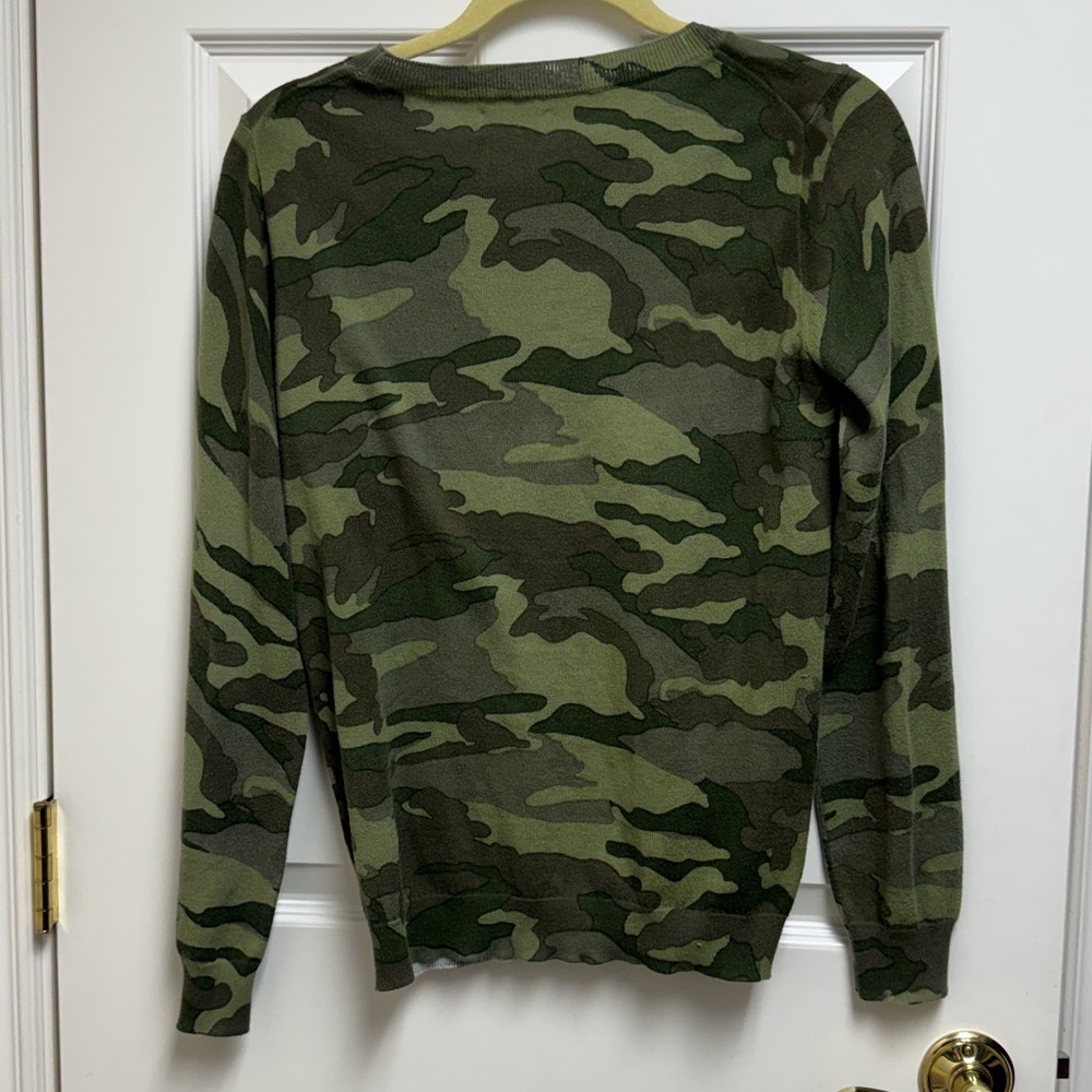 J. Crew Olive & Forest Green Camo Cotton Crewneck Sweater - Picture 7 of 9